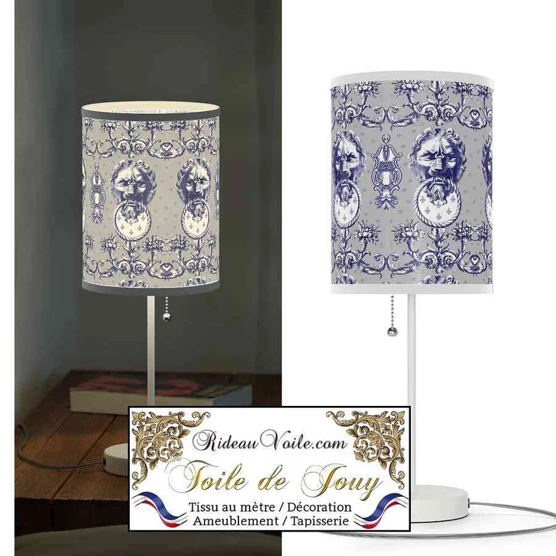 Textile occultant ignifuge décoratrice d'intérieur Toile de Jouy gris mètre rideau