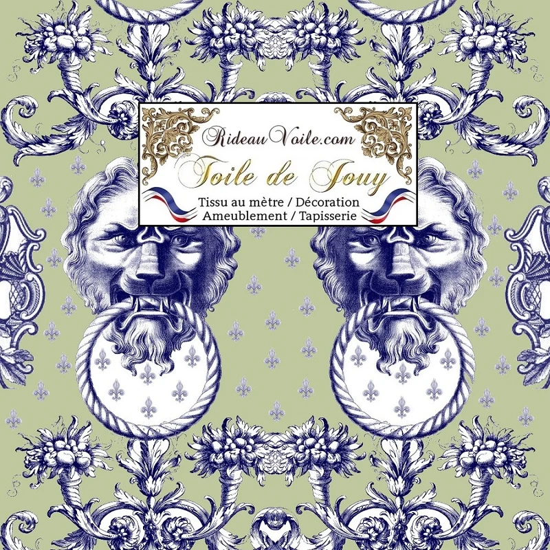 Textile éditeur créateur décoratrice d'intérieur Toile de Jouy vert mètre rideau