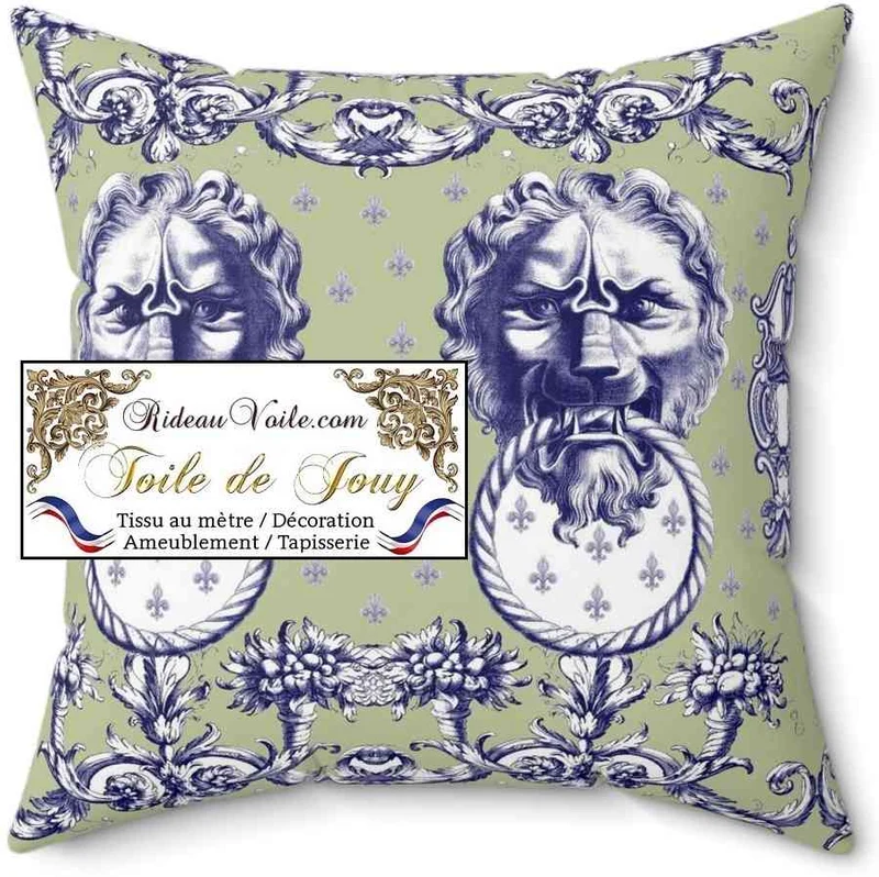 Textile éditeur créateur décoratrice d'intérieur Toile de Jouy vert mètre rideau