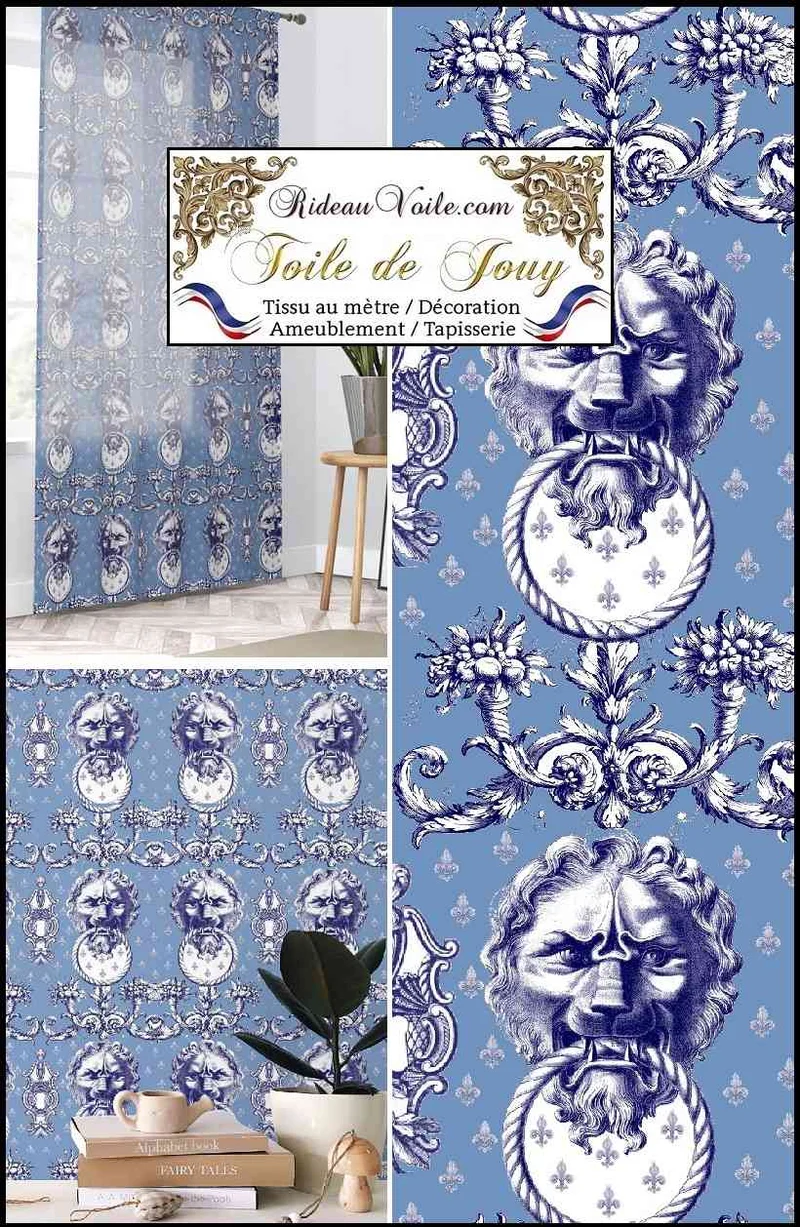 Boutique luxe Paris Tissu ameublement intérieur Toile de Jouy mètre rideau Lys Lion