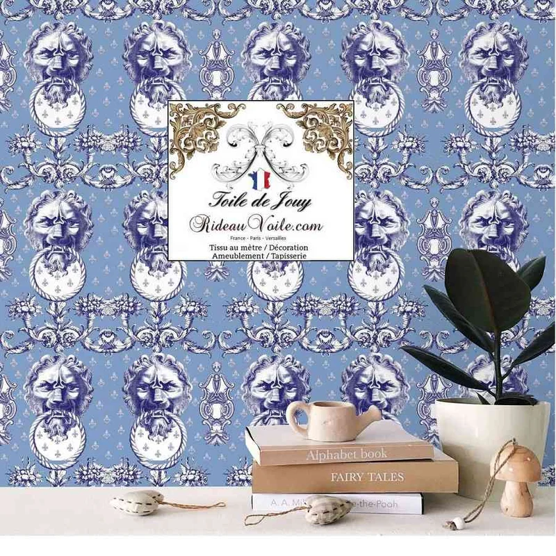 Boutique luxe Paris Tissu ameublement intérieur Toile de Jouy mètre rideau Lys Lion