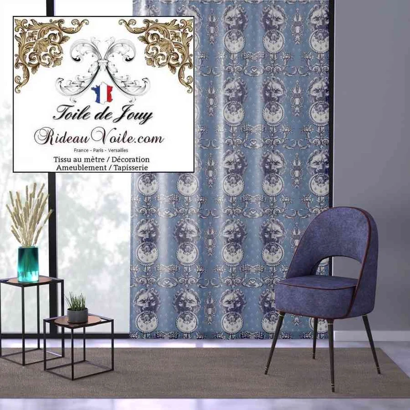 Boutique luxe Paris Tissu ameublement intérieur Toile de Jouy mètre rideau Lys Lion