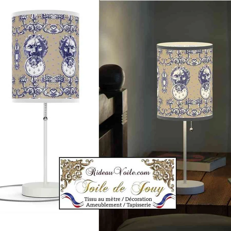 Tissu ameublement mètre boutique luxe intérieur Toile de Jouy bleu Lys Lion