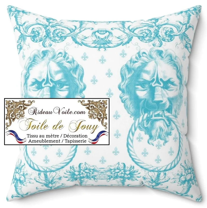 Tissu ameublement mètre ornement Baroque design Toile de Jouy bleu Lys & Lion