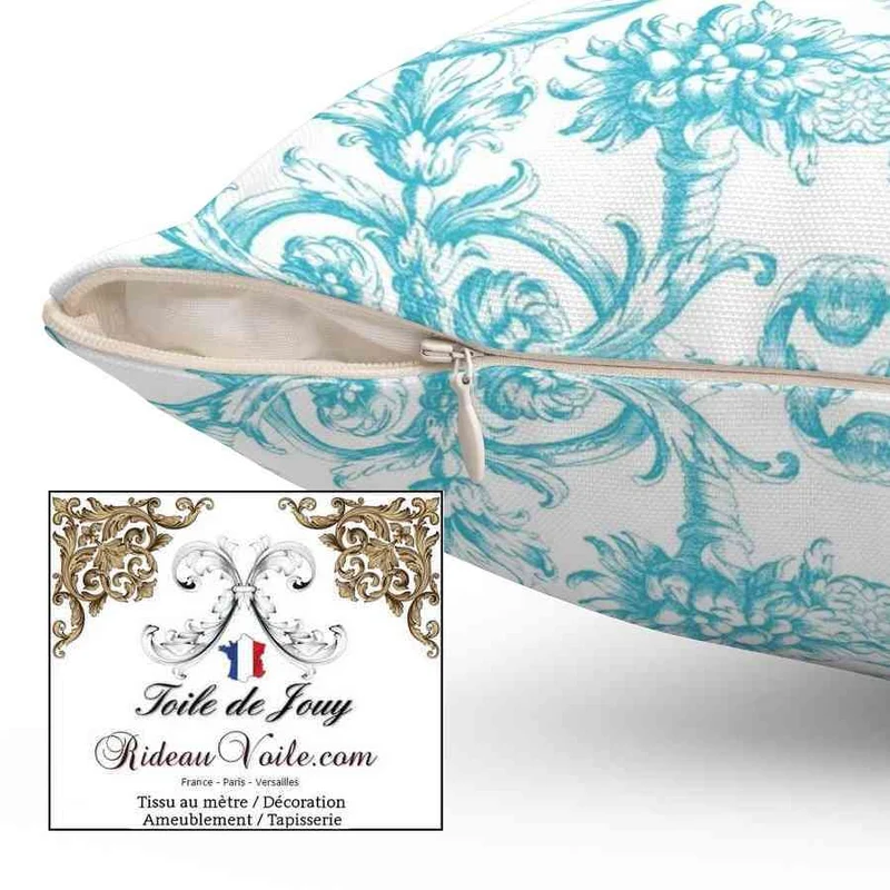 Tissu ameublement mètre ornement Baroque design Toile de Jouy bleu Lys & Lion