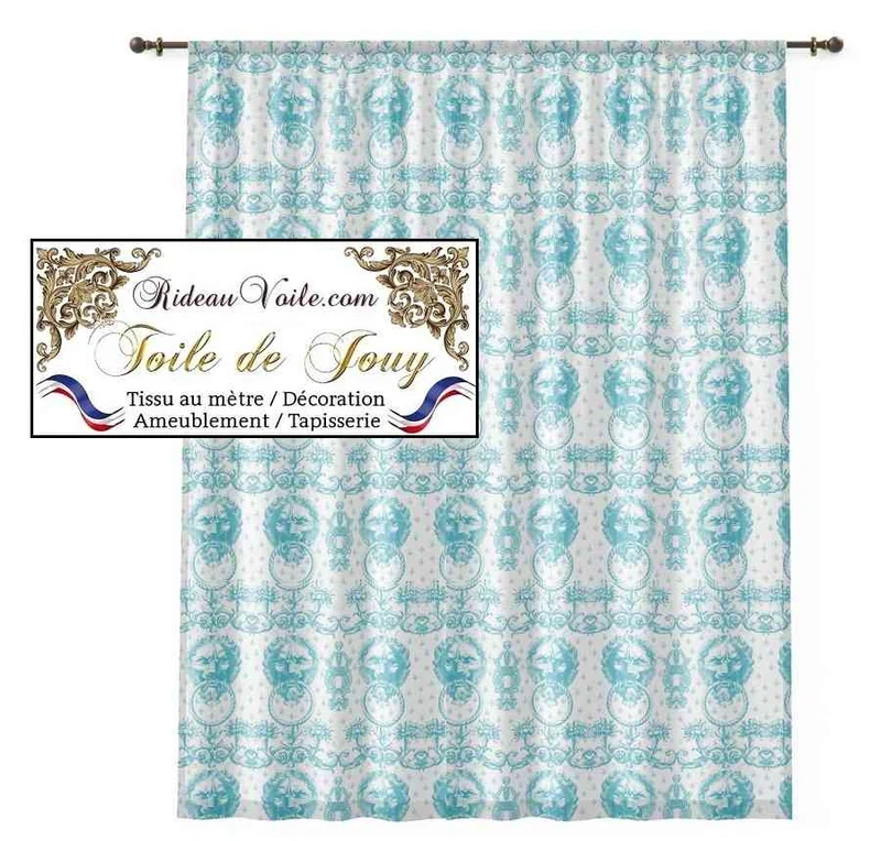 Tissu ameublement mètre ornement Baroque design Toile de Jouy bleu Lys & Lion