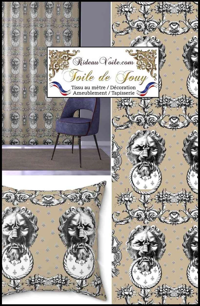 Tissu ameublement mètre Baroque rétro imprimé Toile de Jouy Lys & Lion