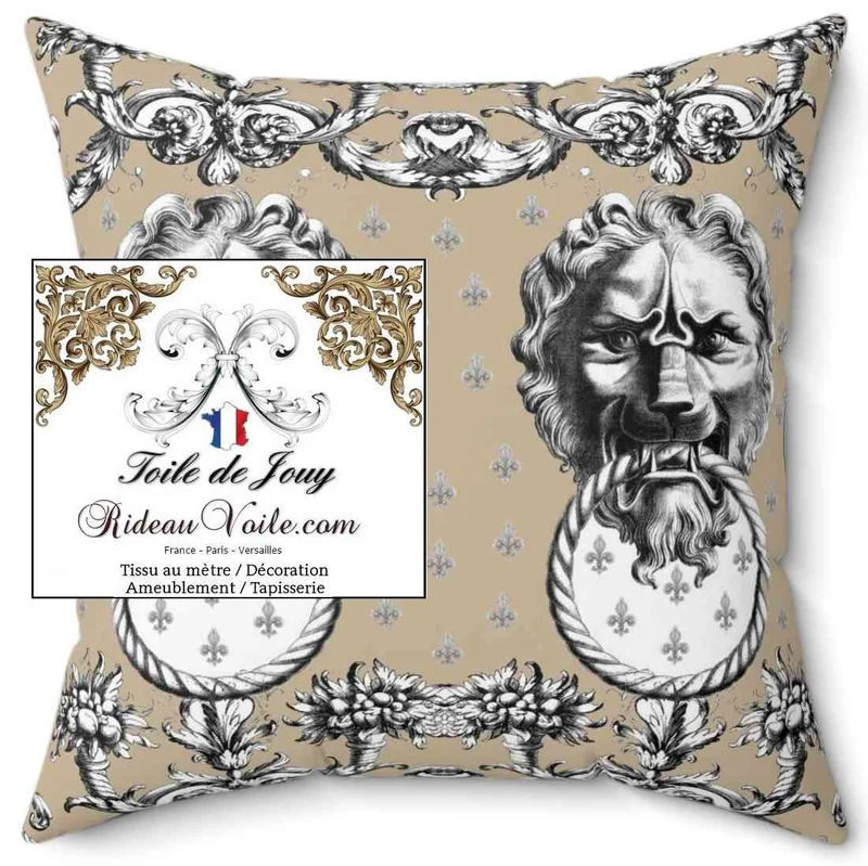 Tissu ameublement mètre Baroque rétro imprimé Toile de Jouy Lys & Lion
