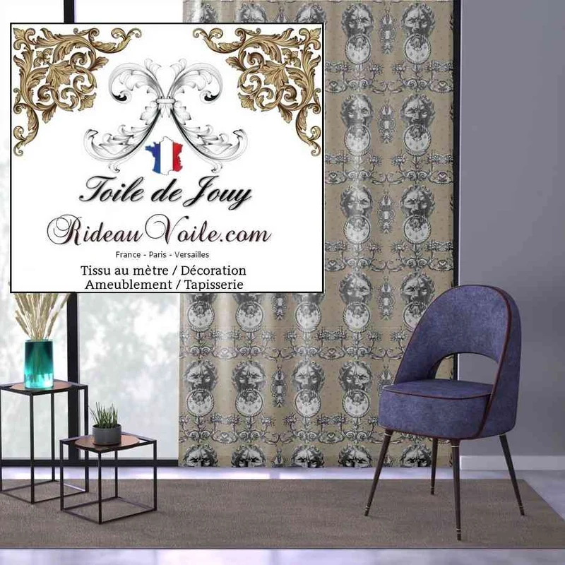 Tissu ameublement mètre Baroque rétro imprimé Toile de Jouy Lys & Lion
