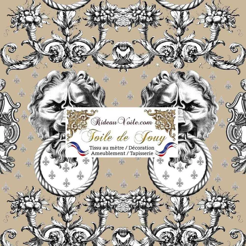 Tissu ameublement mètre Baroque rétro imprimé Toile de Jouy Lys & Lion