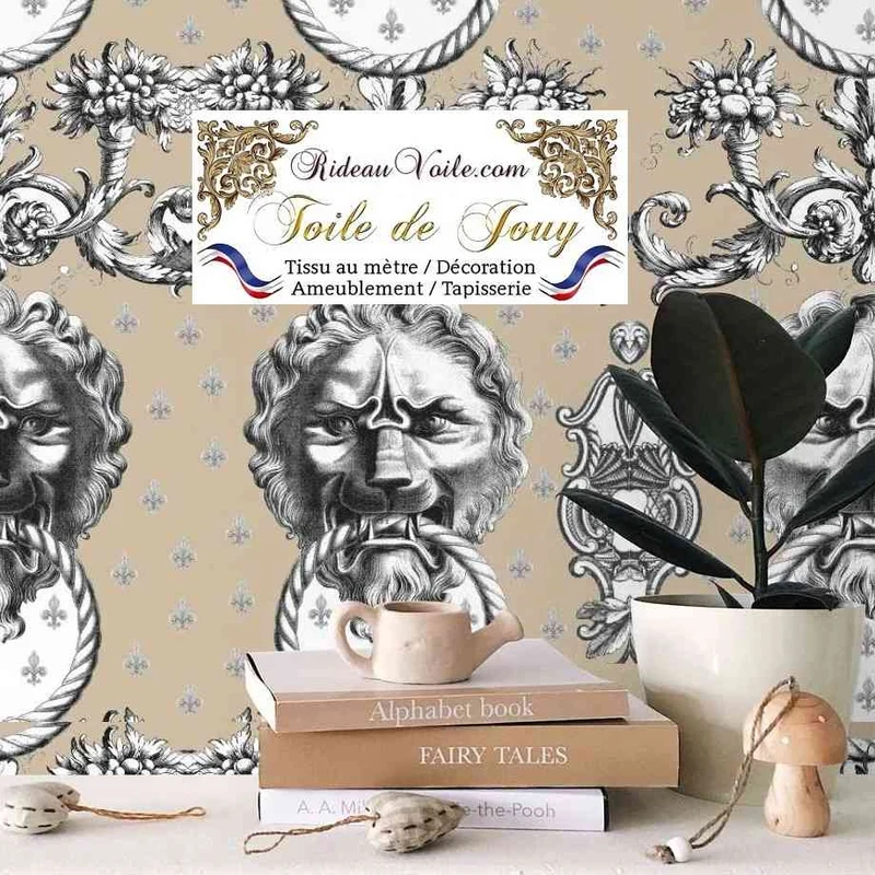 Tissu ameublement mètre Baroque rétro imprimé Toile de Jouy Lys & Lion