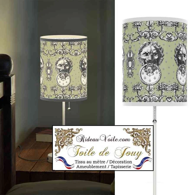 Tissu Baroque antique Toile de Jouy Lys & Lion vert noir ameublement mètre
