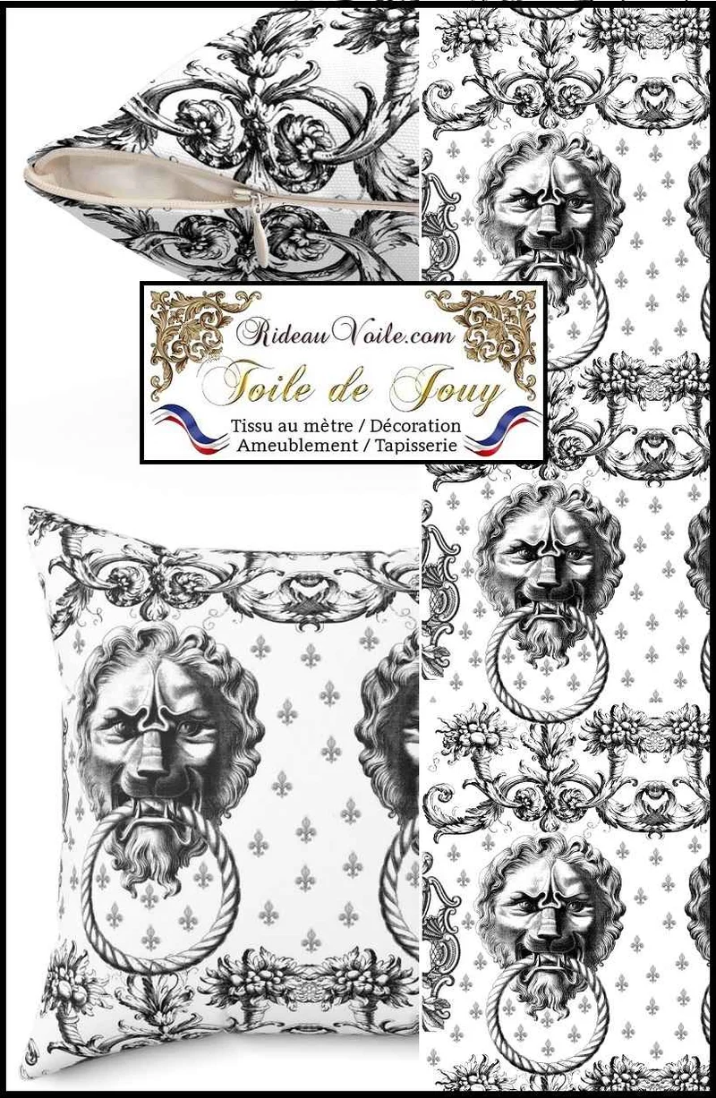 Tissu imprimé Baroque antique Toile de Jouy Lys & Lion ameublement mètre