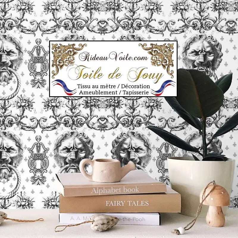 Tissu imprimé Baroque antique Toile de Jouy Lys & Lion ameublement mètre