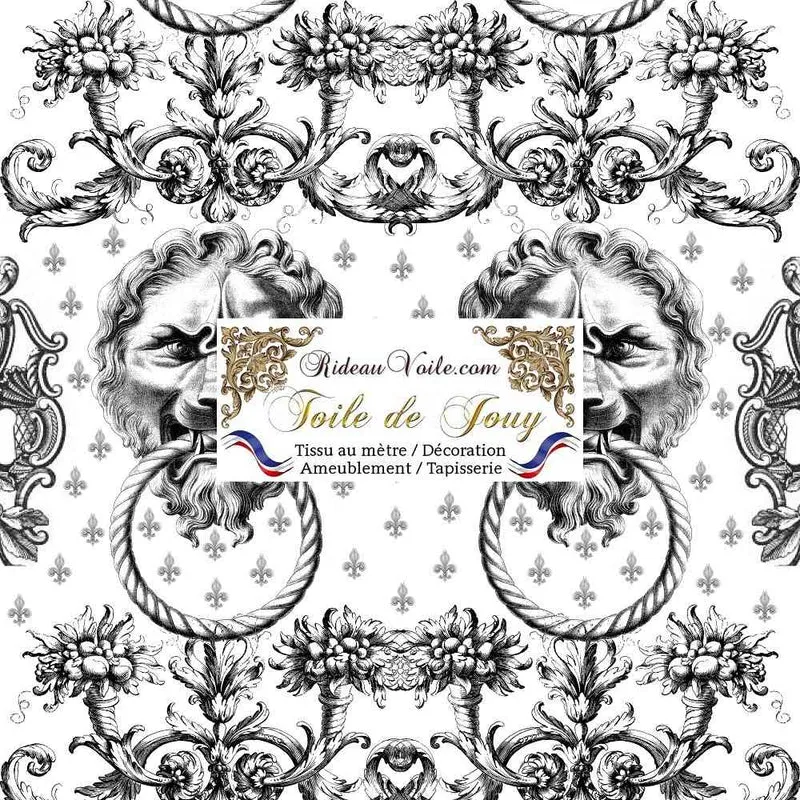 Tissu imprimé Baroque antique Toile de Jouy Lys & Lion ameublement mètre