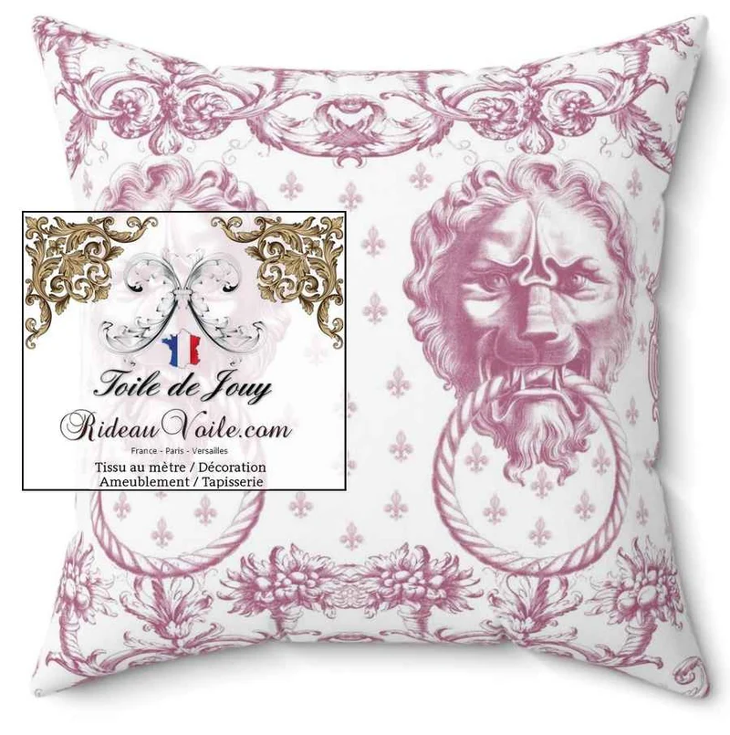 Toile de Jouy Lys Lion rose ameublement Architecte intérieur imprimé mètre rideau