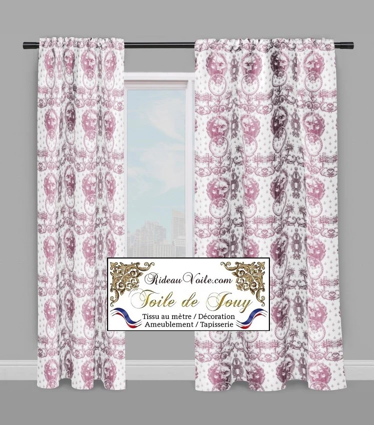 Toile de Jouy Lys Lion rose ameublement Architecte intérieur imprimé mètre rideau