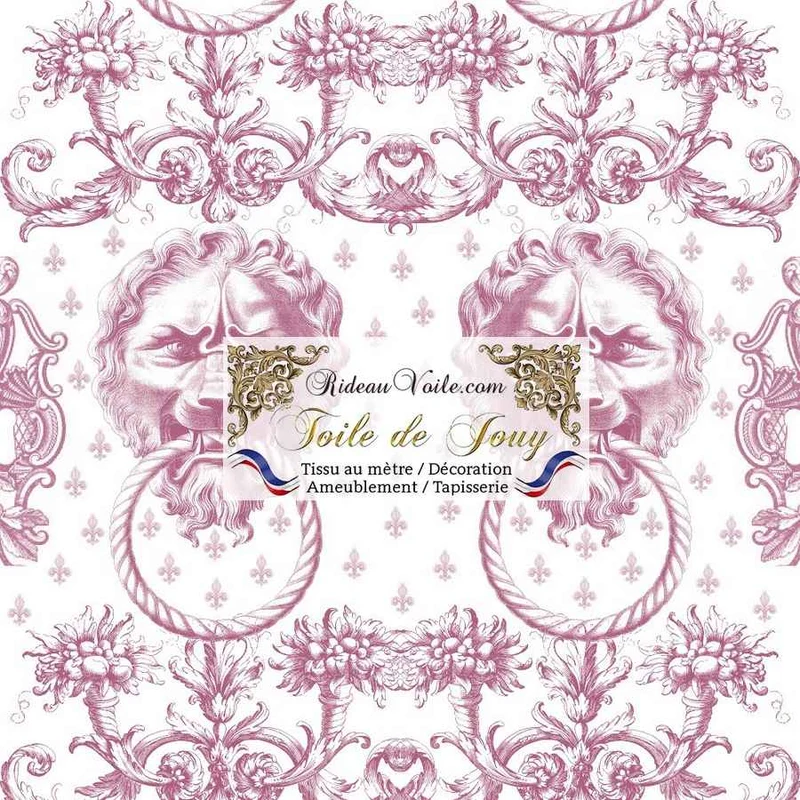 Toile de Jouy Lys Lion rose ameublement Architecte intérieur imprimé mètre rideau