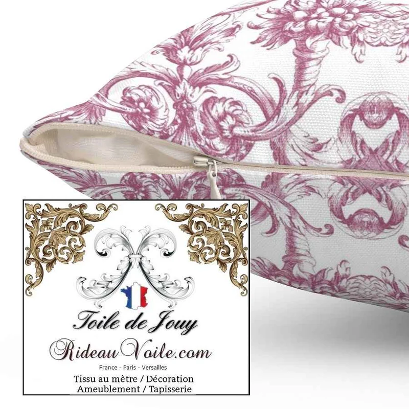 Toile de Jouy Lys Lion rose ameublement Architecte intérieur imprimé mètre rideau