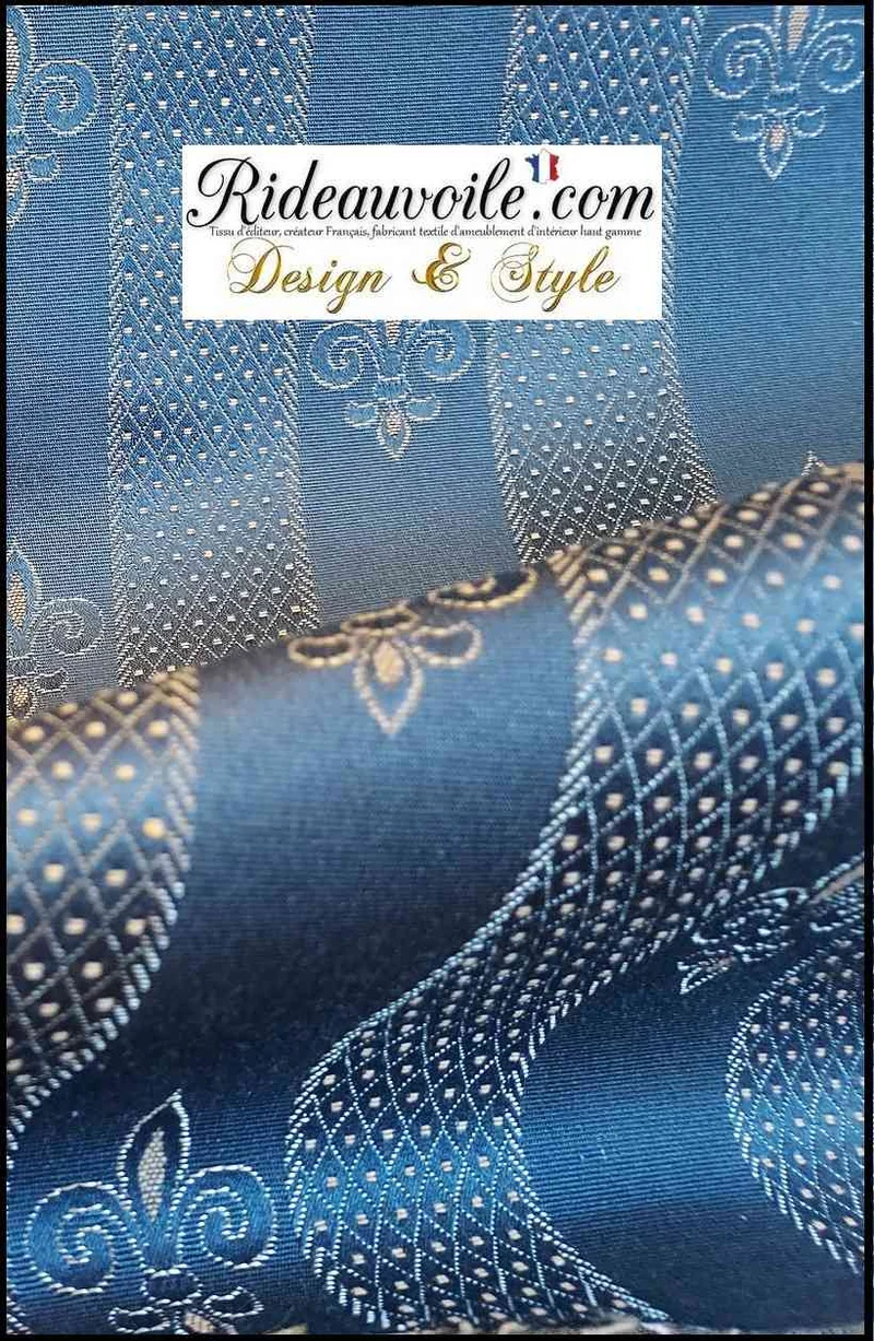 Tissu ameublement Fleur de Lys French home interior Jacquard bleu Or