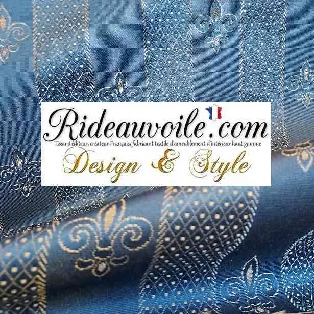 Tissu ameublement Fleur de Lys French home interior Jacquard bleu Or