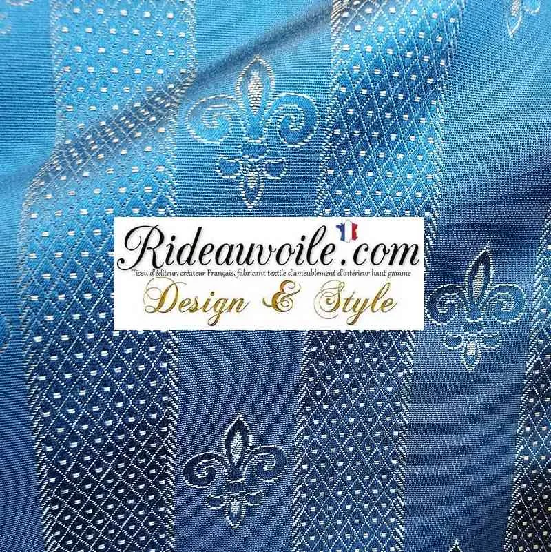 Tissu ameublement Fleur de Lys French home interior Jacquard bleu Or