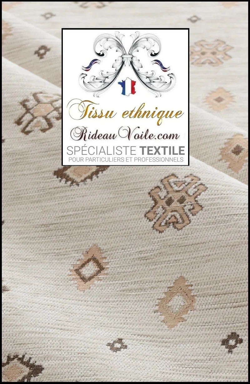 Tissu ameublement tapisserie kilim oriental motif Boho Ivoire mètre