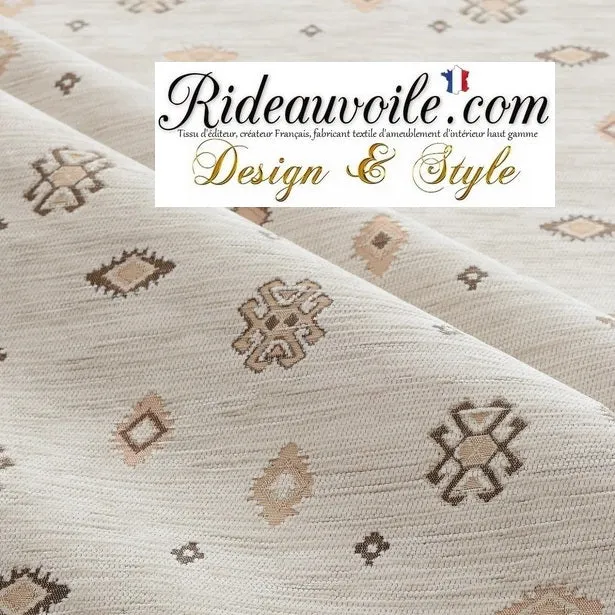 Tissu ameublement tapisserie kilim oriental motif Boho Ivoire mètre
