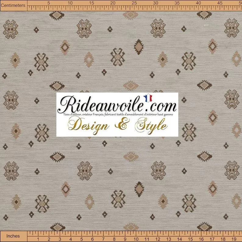 Tissu ameublement tapisserie kilim oriental motif Boho Ivoire mètre