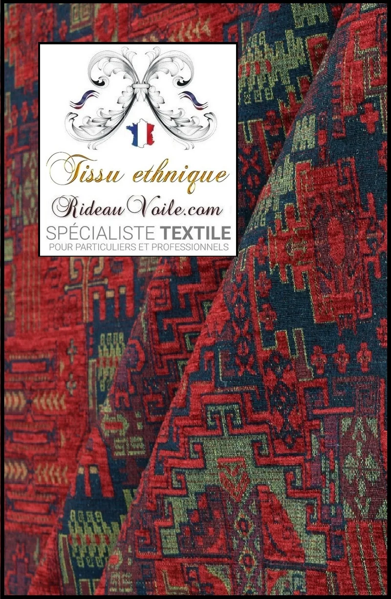 Tissu velours rouge tapisserie kilim oriental motif Boho mètre rideau canapé