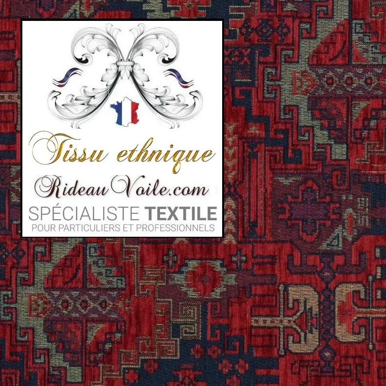 Tissu velours rouge tapisserie kilim oriental motif Boho mètre rideau canapé
