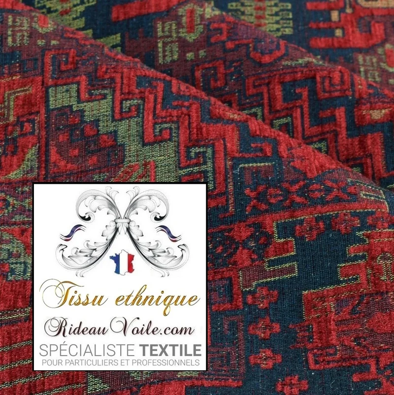Tissu velours rouge tapisserie kilim oriental motif Boho mètre rideau canapé