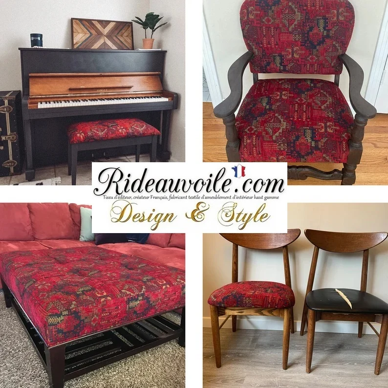 Tissu velours rouge tapisserie kilim oriental motif Boho mètre rideau canapé