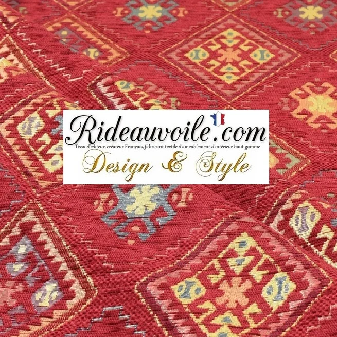 Tissu ameublement rembourrage kilim oriental rouge mètre rideau canapé