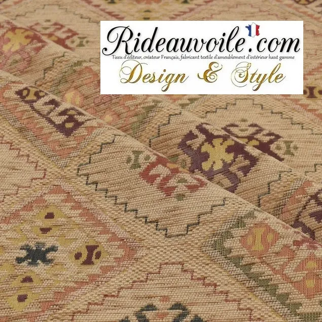 Tissu ameublement tapisserie Kilim mexicain Boho Boho au mètre beige