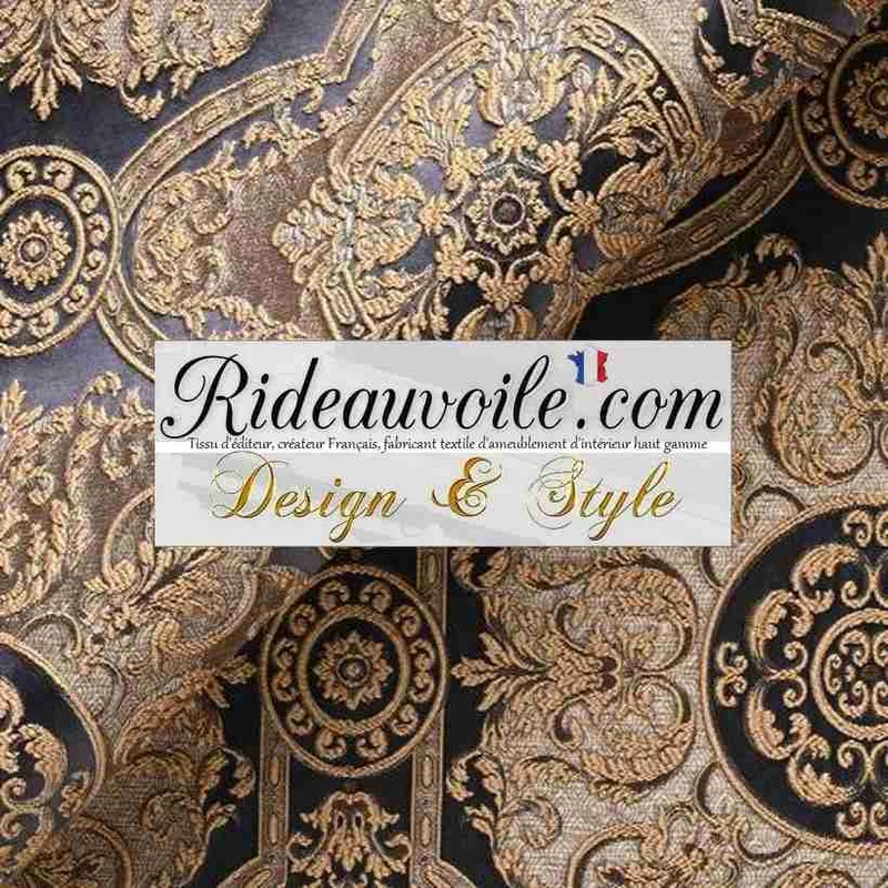Tissu ameublement mètre Jacquard Baroque Damassé noir rideau tapisserie murale