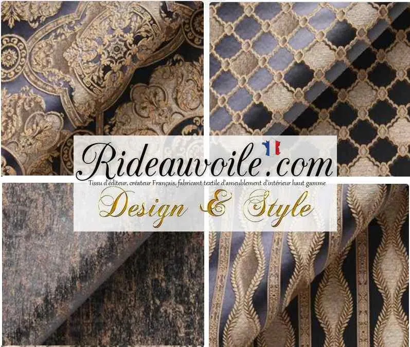 Tissu ameublement mètre Jacquard Baroque Damassé noir rideau tapisserie murale