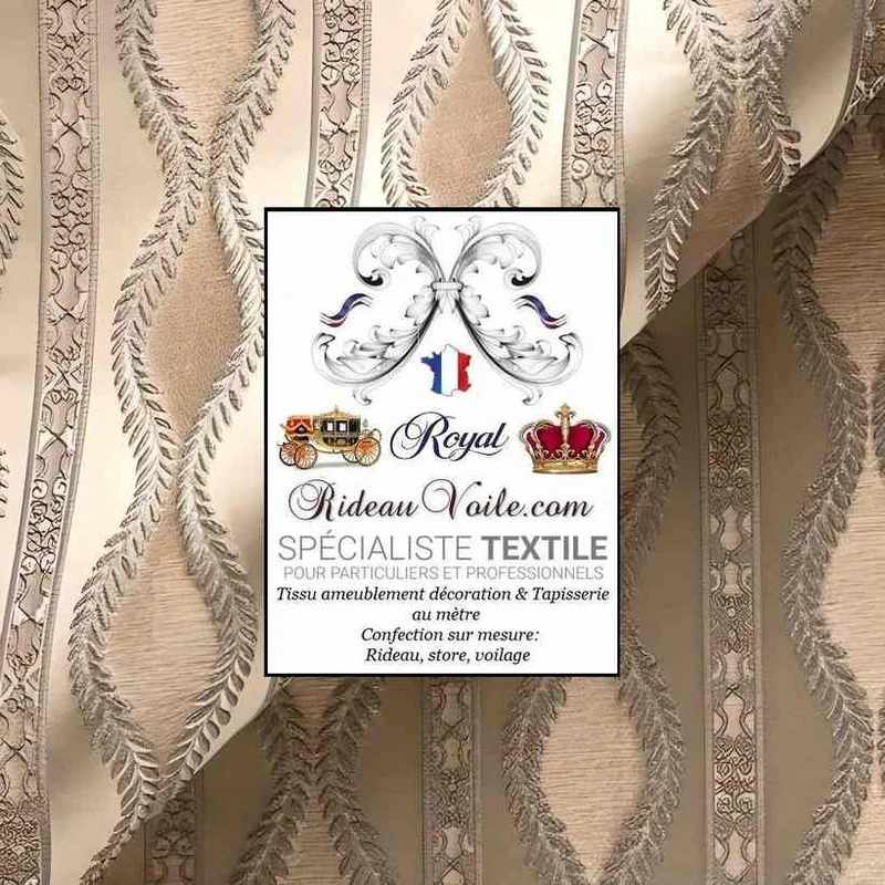 Tissu Jacquard ameublement Baroque Damassé mètre beige écru rideau canapé