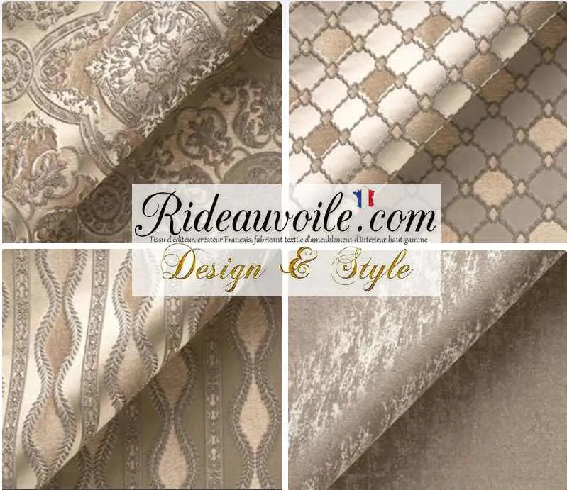 Tissu Jacquard ameublement Baroque Damassé mètre beige écru rideau canapé
