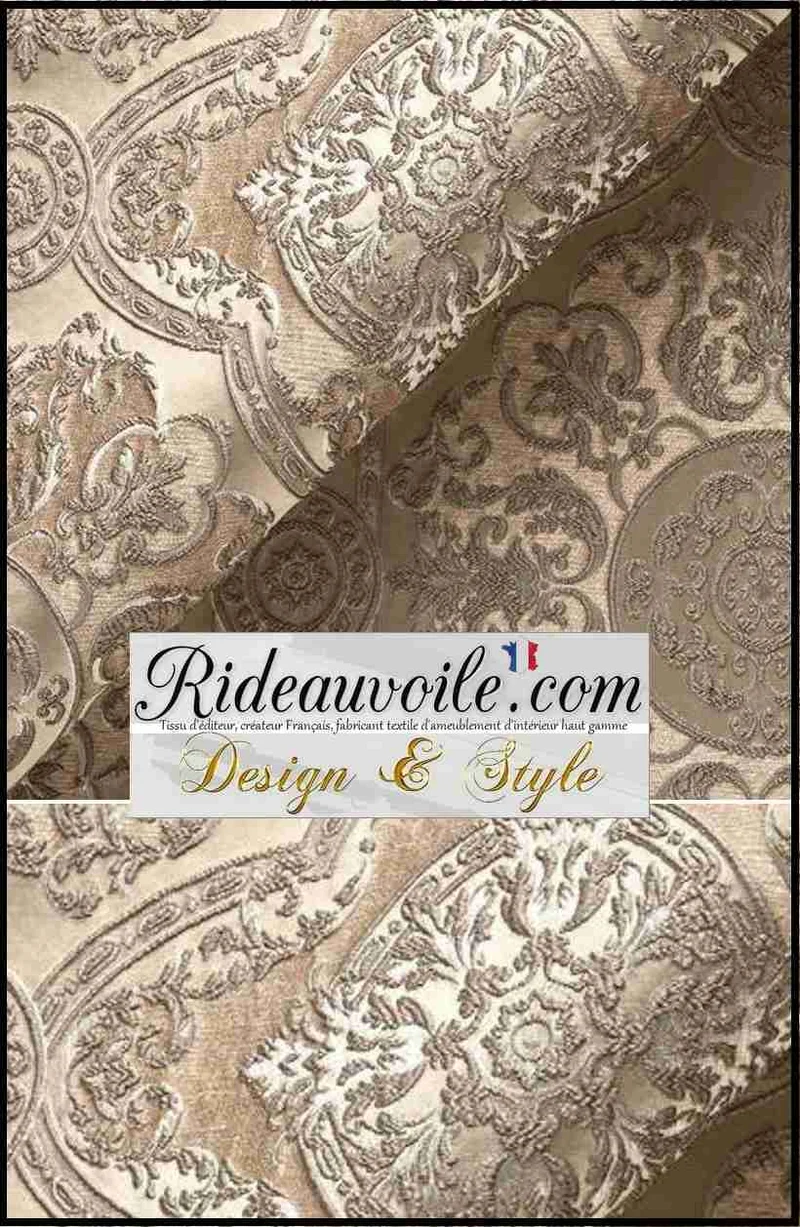 Tissu ameublement mètre Jacquard Baroque Damassé beige tissé rideau TAPISSERIE murale