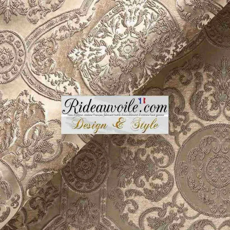 Tissu ameublement mètre Jacquard Baroque Damassé beige tissé rideau TAPISSERIE murale