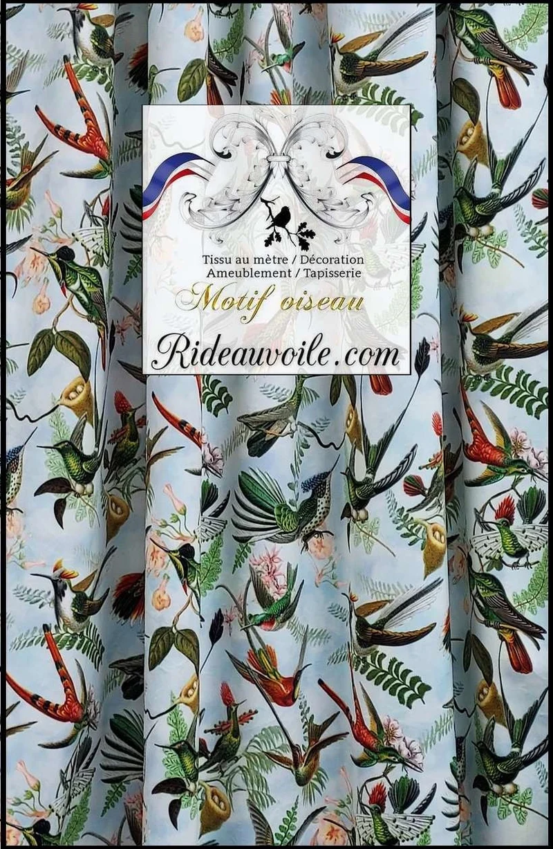 Tissu ameublement velours imprimé oiseaux motif Colibri au mètre rideau