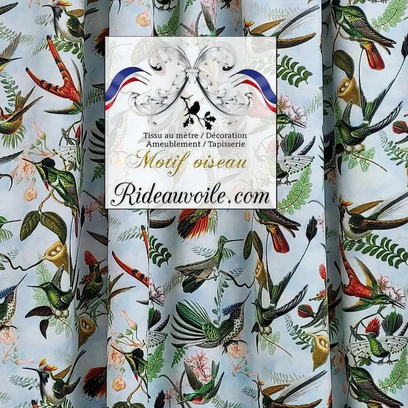 Tissu ameublement velours imprimé oiseaux motif Colibri au mètre rideau