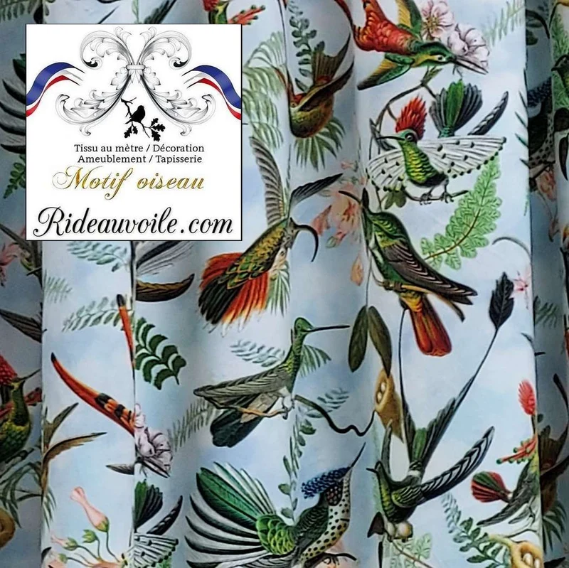 Tissu ameublement velours imprimé oiseaux motif Colibri au mètre rideau