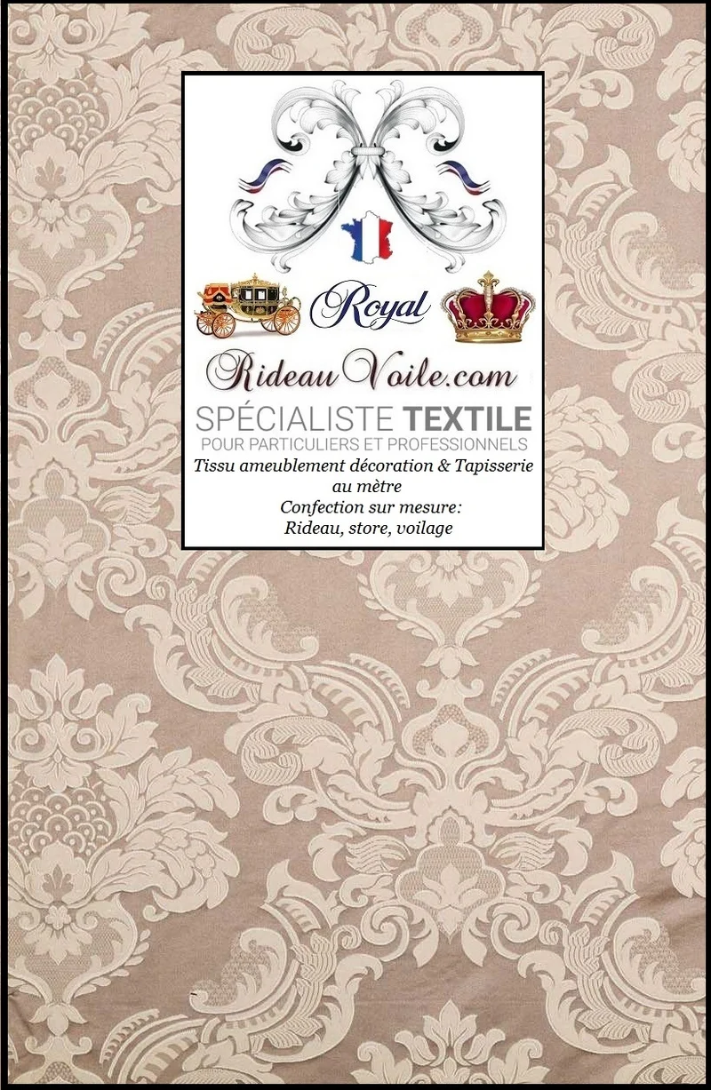 Jacquard Damas Baroque Tissu ameublement au mètre Damassé floral Damasco beige