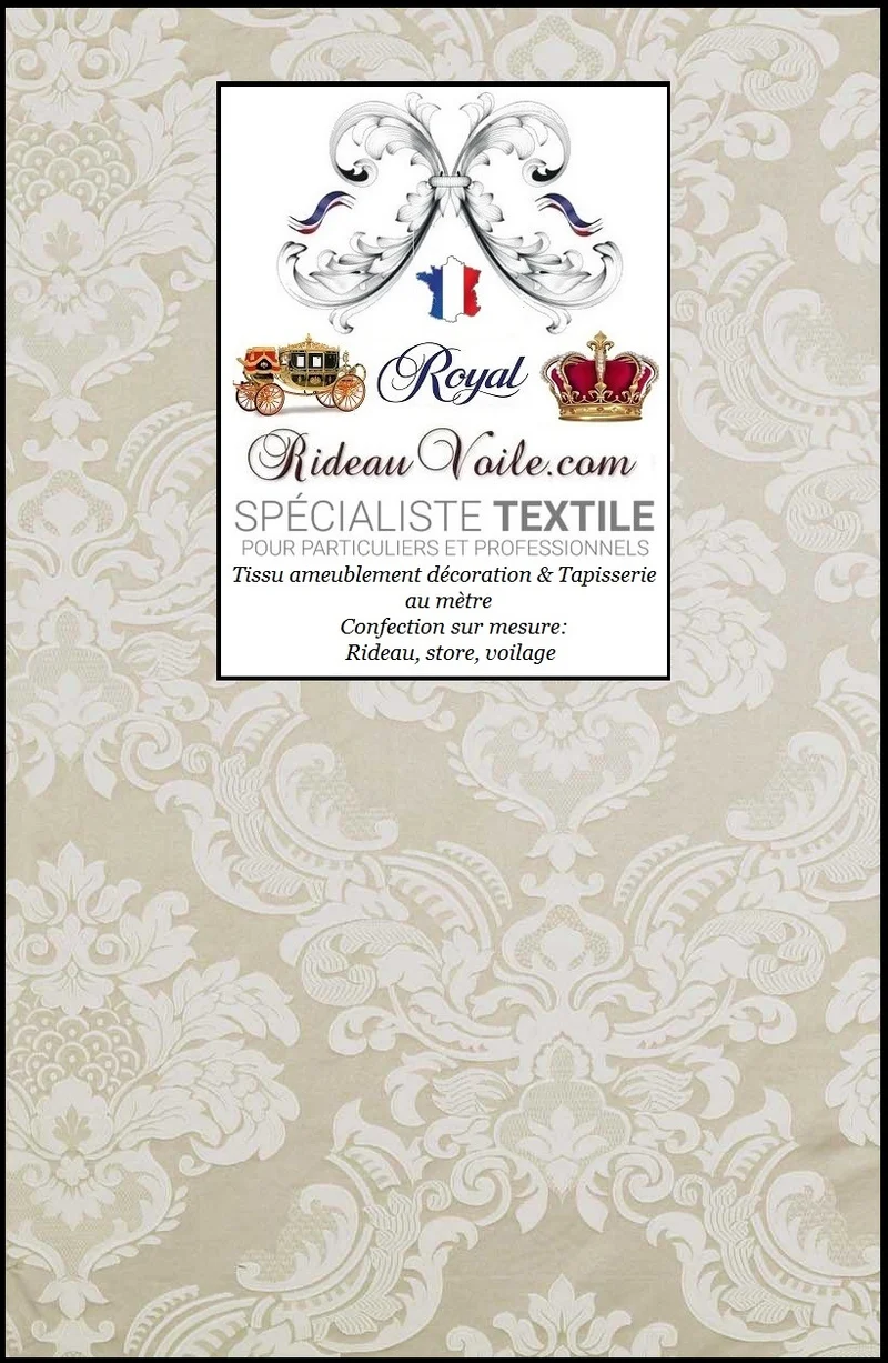 Tissu ameublement Jacquard Damas Baroque au mètre Damassé floral Damasco écru