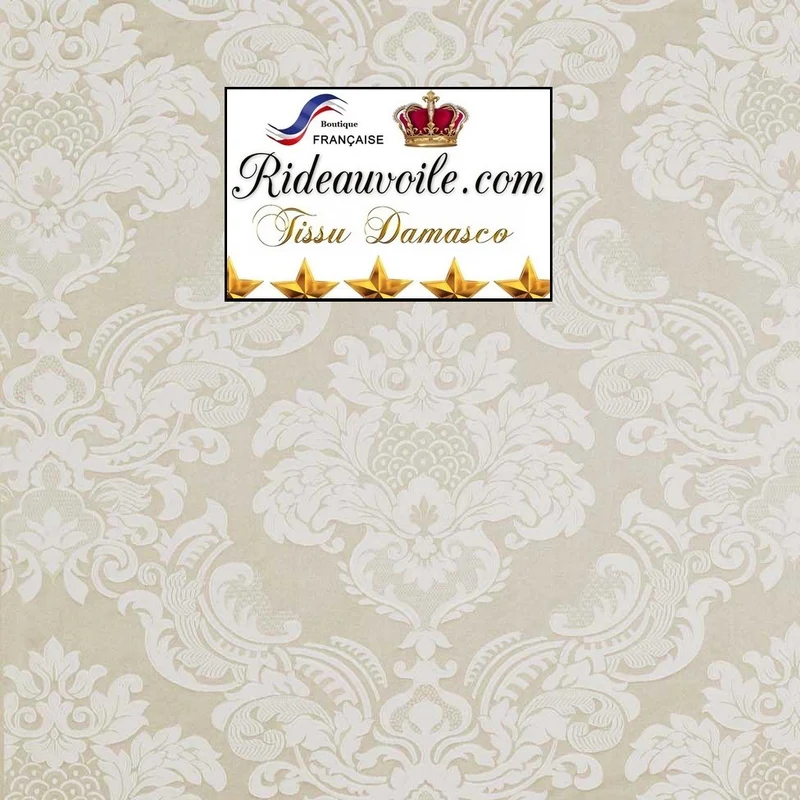 Tissu ameublement Jacquard Damas Baroque au mètre Damassé floral Damasco écru