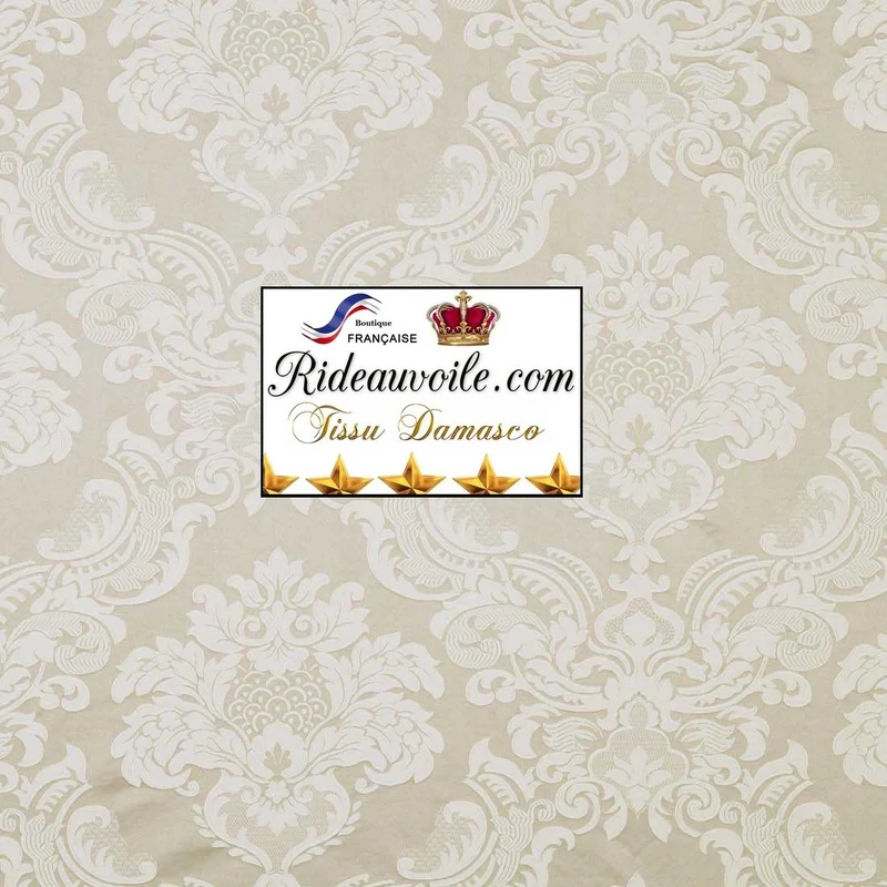 Tissu ameublement Jacquard Damas Baroque au mètre Damassé floral Damasco écru
