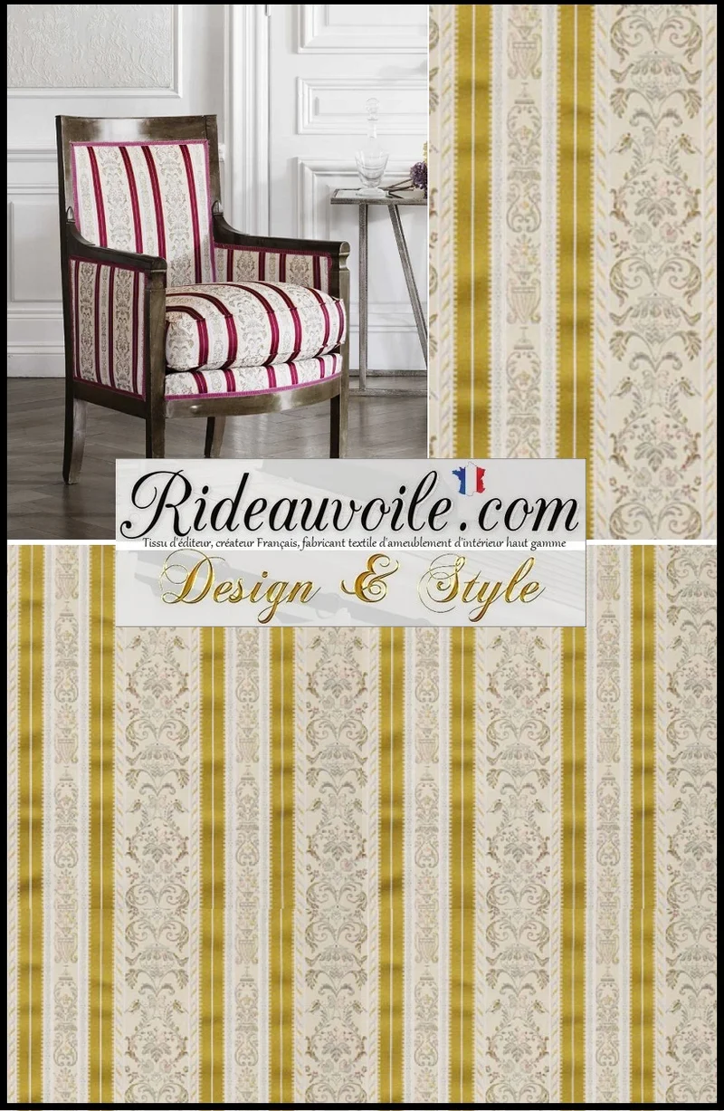 Tissu Or Directoire éditeur ameublement Jacquard rayures lignes mètre rideau