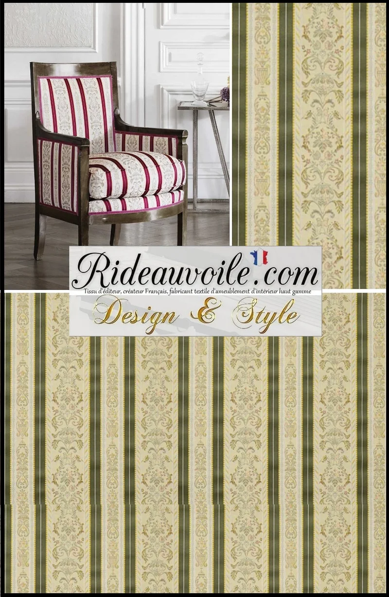 Vert Empire Tissu Directoire éditeur ameublement Jacquard rayures mètre rideau